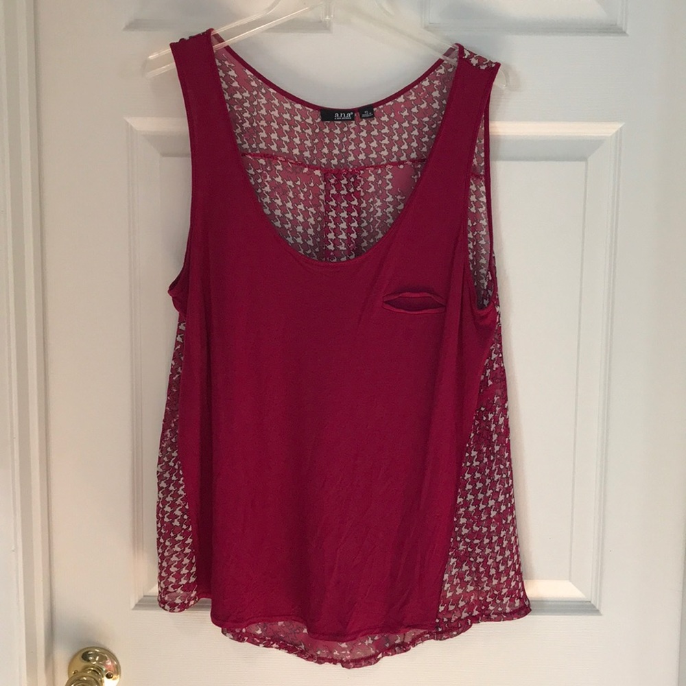 Ana tank with sheer print back with scoop hemline